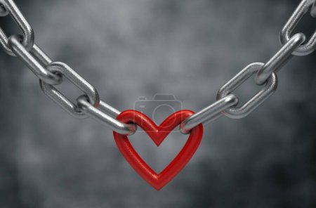 Foto de Red heart held by a steel chain background - Imagen libre de derechos