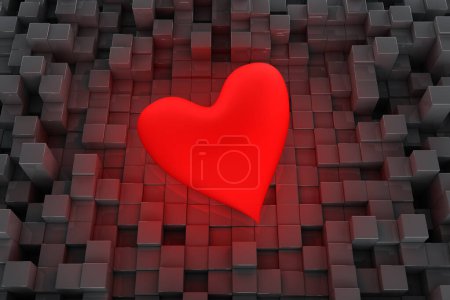 Téléchargez les photos : Red heart blocks background - 3d render - en image libre de droit