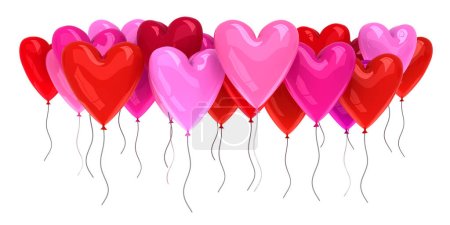 Bunch of red and pink balloons isolated on white - 3d render