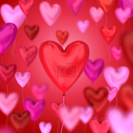 Photo for Bunch of red and pink balloons in the shape of hearts - 3d render - Royalty Free Image