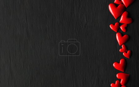 Téléchargez les photos : Collection of shiny red hearts on dark rough background - en image libre de droit