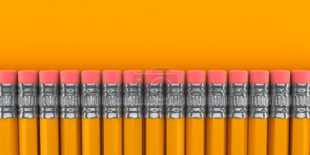 Photo for Row of pencils on yellow background - 3d render - Royalty Free Image