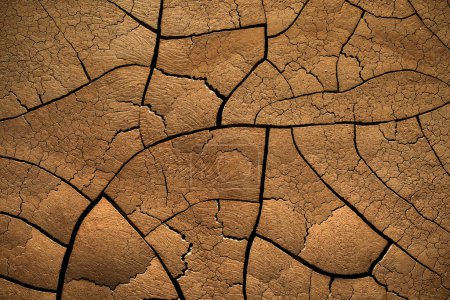 Téléchargez les photos : Sol fissuré détaillé montrant une terre désertique sèche brûlée par la chaleur causant des fissures. Concept de réchauffement climatique ou de changement climatique. - en image libre de droit