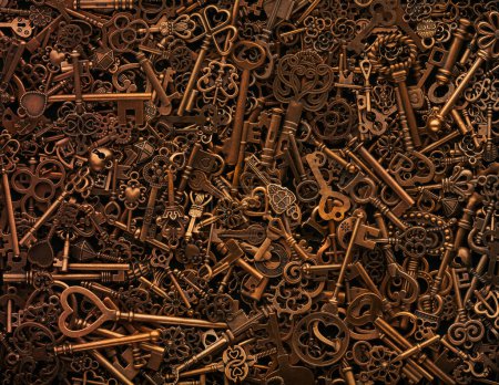Photo for Pile of vintage bronze skeleton keys. - Royalty Free Image