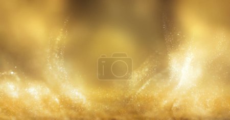 Téléchargez les photos : Fond d'or abstrait. Paillettes de poussière dorée tourbillonnant avec l'espace de copie centrale. - en image libre de droit