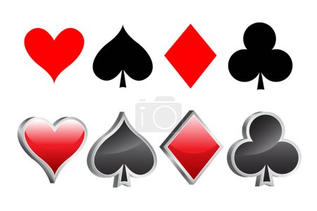 Shiny 3D playing card suite vector illustration isolated on white background