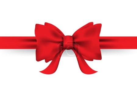 Illustration for Red shiny satin bow and ribbon realistic vector illustration isolated on white background. - Royalty Free Image
