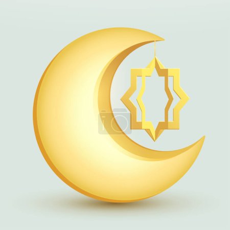 Ilustración de Luna creciente con decoración colgante islámica - Estrella de papel. Aislado. - Imagen libre de derechos