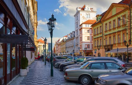 Photo for Prague Street with old houses and street lamps - Royalty Free Image