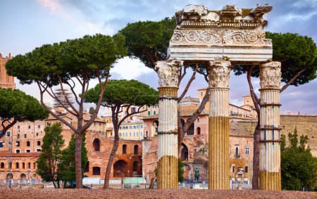 Téléchargez les photos : Forum romain à Rome, Italie. Structures antiques avec colonnes amon - en image libre de droit