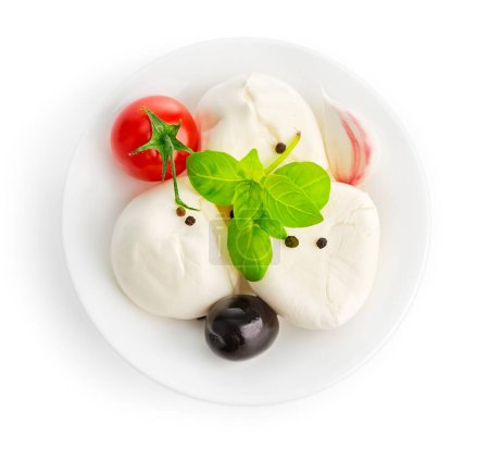 Photo for Italian Mozarella cheese with red tomato, black olive, garlic an - Royalty Free Image