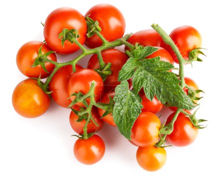 Téléchargez les photos : Tomates fraîches aux feuilles vertes. Brunch aux tomates et légumes. Végé - en image libre de droit