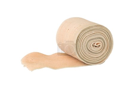 roll bandage for first aid accident arrangement flat lay style on background white 