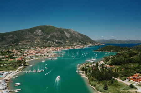 Photo for Popular Tourist destination. Bay with boats on Lefkada island. Nydri village. - Royalty Free Image