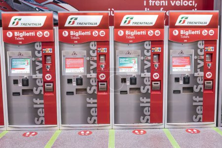 Photo for Venice, Italy 6 January 2023: Vending machine for Trenitalia tickets for train ticket - Royalty Free Image