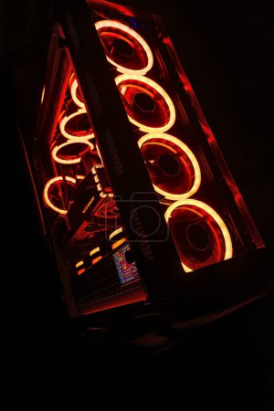Photo for Milan, Italy 14 april 2023: Show off your setup with this stunning image of a gaming PC featuring an illuminated interior and advanced tech components. - Royalty Free Image