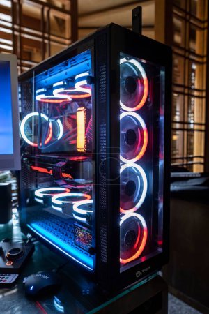 Photo for Milan, Italy 11 april 2023: High-end gaming computer setup with LED lighting for an immersive gaming experience. - Royalty Free Image