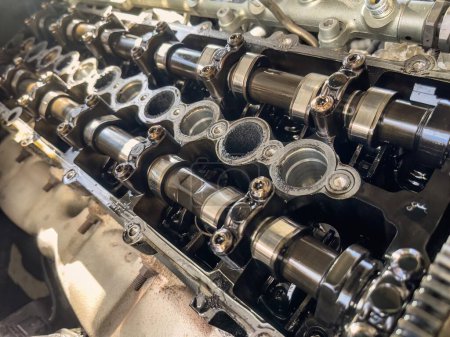 Photo for Close-up of camshafts and deposits on a diesel engine caused by EGR. - Royalty Free Image