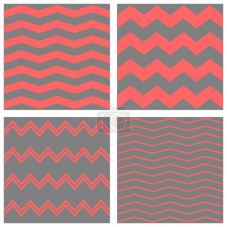 Ilustración de Azulejos pastel patrón vectorial conjunto con fondo en zig zag gris y rosa - Imagen libre de derechos