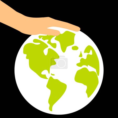 Téléchargez les illustrations : Sauvez le monde, planète Terre avec illustration vectorielle main humaine isolée sur fond noir - en licence libre de droit