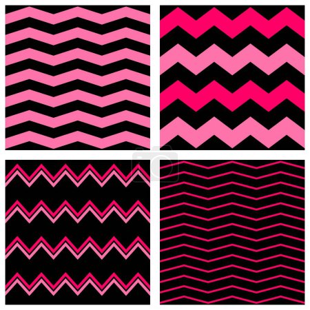 Ilustración de Azulejos patrón vectorial conjunto con zig zag negro y rosa para la decoración sin costuras fondo de pantalla - Imagen libre de derechos