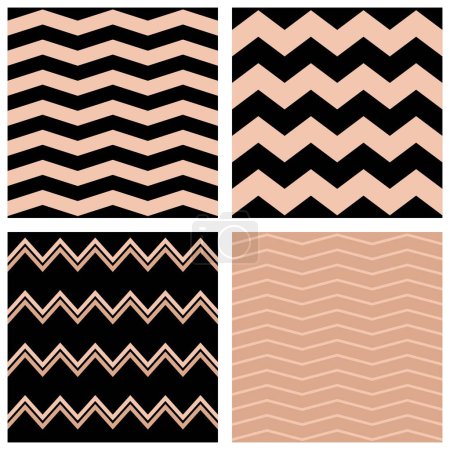 Ilustración de Azulejos patrón vectorial conjunto con zig zag negro y rosa para la decoración sin costuras fondo de pantalla - Imagen libre de derechos