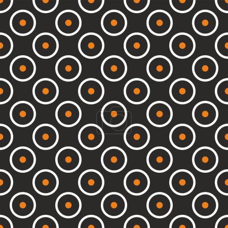 Ilustración de Retro seamless vector pattern with white and red polka dots on black background - retro texture for christmas background, blogs, www, scrapbooks, party or baby shower invitations and wedding cards. - Imagen libre de derechos