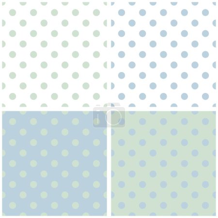 Illustration for Seamless vector pattern set with white polka dots on a pastel baby blue background. For tile website design, desktop wallpaper, kids background, art, decoration or scrapbook. - Royalty Free Image