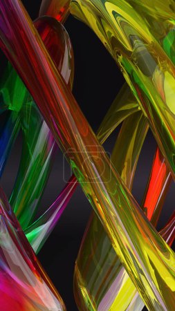 Photo for Incredible color reflections in twisted glass shapes. 3D render. Unique background, screensaver, footage - Royalty Free Image