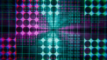 Digitale kybernetische Struktur aus Gittern, Punkten und abstrakten geometrischen Formen. Abstrakter Hintergrund, Bildschirmschoner