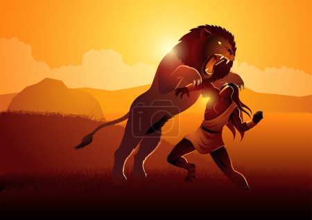Illustration for Biblical vector illustration series, Samson Fighting The Lion - Royalty Free Image