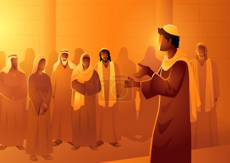 Biblical vector illustration series, young Jesus teaches at the temple