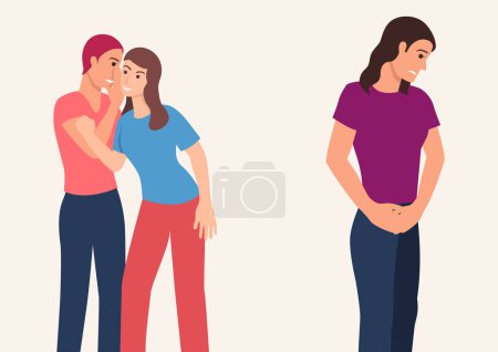 Ilustración de Women talking and whispering behind their friends back, gossiping, bullying concept, simple flat vector illustration - Imagen libre de derechos