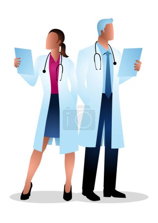 Vector illustration of male and female doctors isolated on white