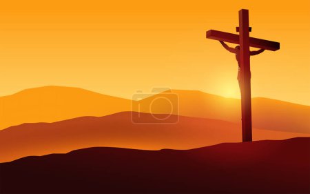 Illustration for Biblical vector illustration series, back view of Jesus on the cross wearing a crown of thorns - Royalty Free Image