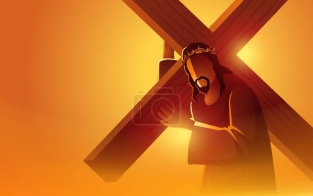 Illustration for Biblical vector illustration series, Jesus carrying his cross - Royalty Free Image
