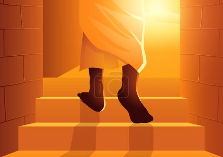 Illustration for Biblical vector illustration series, Jesus stepped out of the tomb - Royalty Free Image