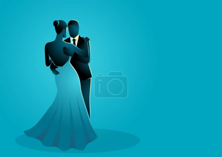 Illustration for Vector illustration of a dancing couple in blue tone colors - Royalty Free Image