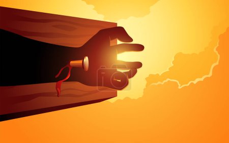 Biblical vector illustration of Jesus hand nailed on cross, Good Friday concept