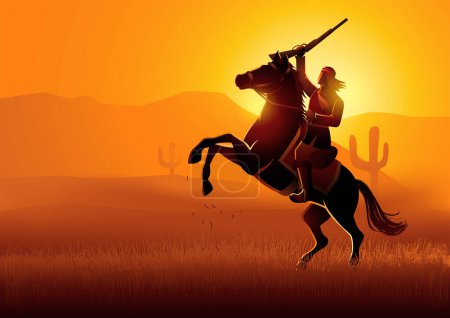 Ilustración de Ilustración vectorial de Gerónimo a caballo, fue un famoso líder y curandero de la banda Bedonkohe del pueblo Ndendahe Apache. - Imagen libre de derechos