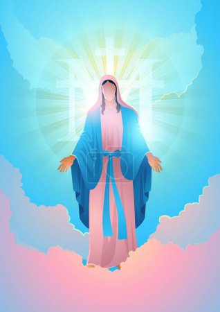 Téléchargez les illustrations : Série d'illustrations vectorielles religieuses, Vierge Marie décorée du symbole de la Croix Mariale - en licence libre de droit