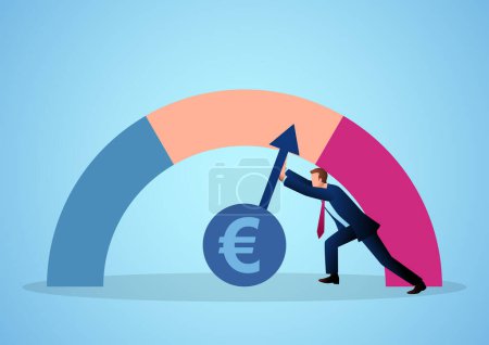 Business concept illustration of a businessman attempting to slowdown the rate of inflation, vector illustration