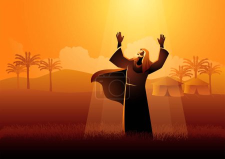 Biblical vector illustration series, God makes covenant with Abraham, God promises to bless Abraham and all of his descendants