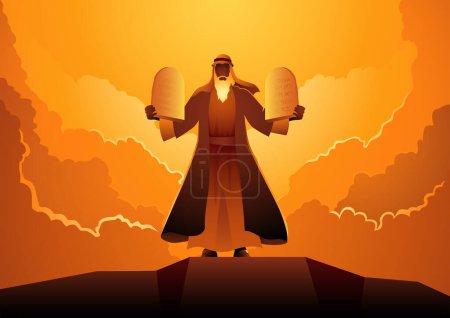 Téléchargez les illustrations : Série d'illustrations de figures bibliques, Moïse et les Dix Commandements, illustration vectorielle - en licence libre de droit