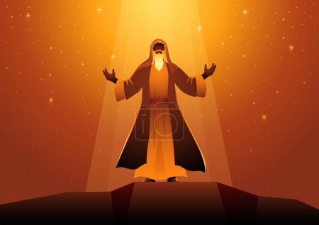 Illustration for Biblical illustration series, Abraham, And he brought him outside and said, Look toward heaven, and number the stars, if you are able to number them. Then he said to him, So shall your offspring be - Royalty Free Image