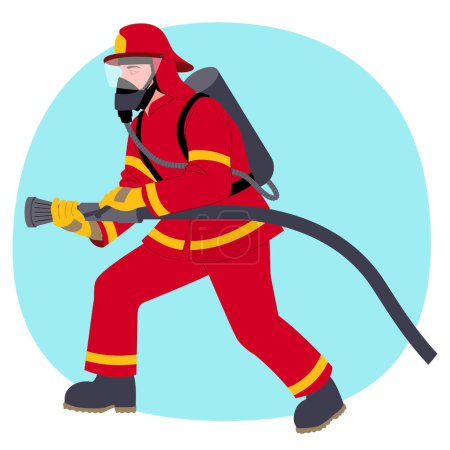 Téléchargez les photos : Clipart d'un pompier tenant un tuyau, illustration vectorielle - en image libre de droit