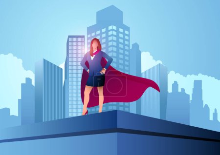 Téléchargez les photos : Libérez votre ambition, illustration vectorielle d'une femme d'affaires en tant que super-héros, défiant les obstacles et atteignant de grandes hauteurs - en image libre de droit