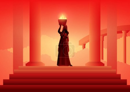 Illustration for Greek god and goddess vector illustration series, Hestia, goddess of the hearth, daughter of Cronus and Rhea, and one of the 12 Olympian deities - Royalty Free Image