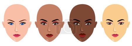 Téléchargez les photos : Illustration vectorielle plate simple de belles femmes visages de différentes races - en image libre de droit