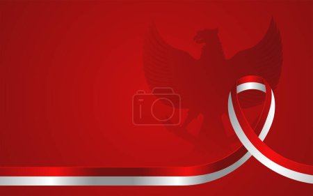 Téléchargez les photos : Ruban drapeau indonésien sur fond rouge avec crête indonésienne de filigrane Garuda, adapté pour des événements politiques ou nationaux tels que la fête de l'indépendance, illustration vectorielle - en image libre de droit